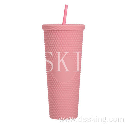 Creative Large Capacity Double Plastic Straw Cup 710ml Durian Cup Portable Diamond Cup